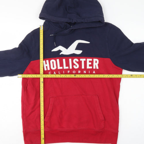Hollister Men’s Navy Red L Pullover Hoodie Graphic Logo Pocket