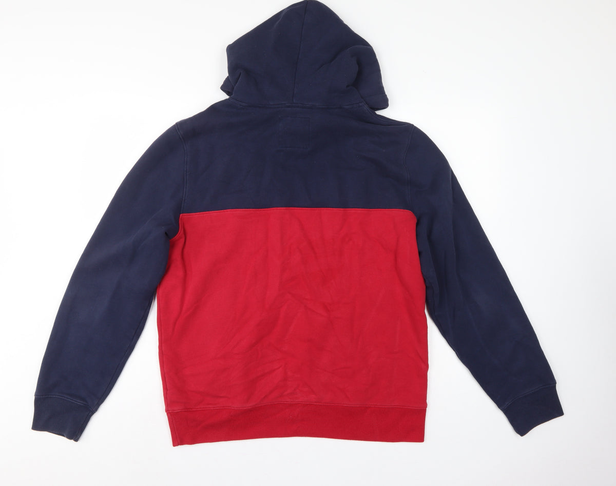 Hollister Men’s Navy Red L Pullover Hoodie Graphic Logo Pocket