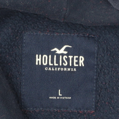 Hollister Men’s Navy Red L Pullover Hoodie Graphic Logo Pocket