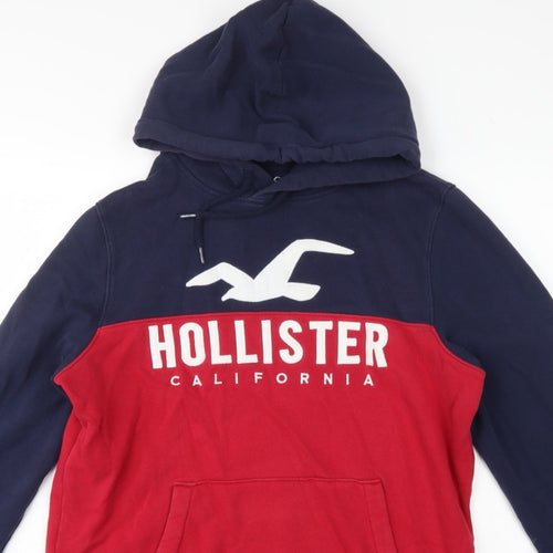 Hollister Men’s Navy Red L Pullover Hoodie Graphic Logo Pocket