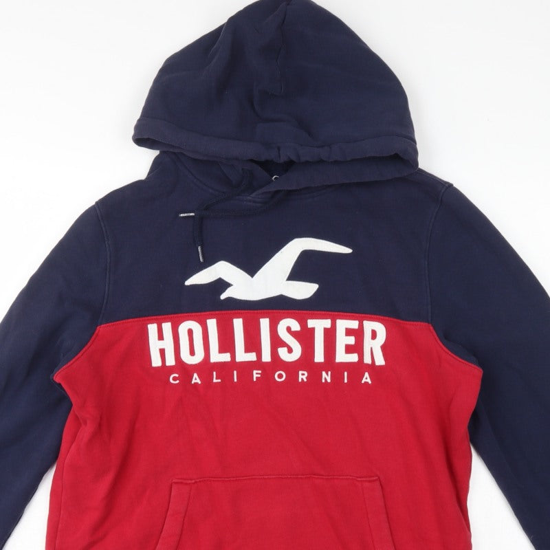 Hollister Men’s Navy Red L Pullover Hoodie Graphic Logo Pocket