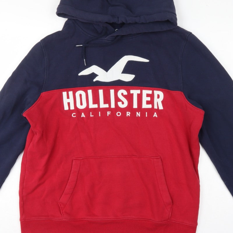 Hollister Men’s Navy Red L Pullover Hoodie Graphic Logo Pocket