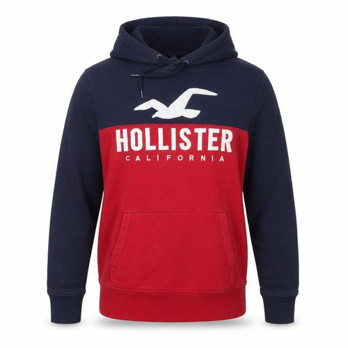 Hollister Men’s Navy Red L Pullover Hoodie Graphic Logo Pocket
