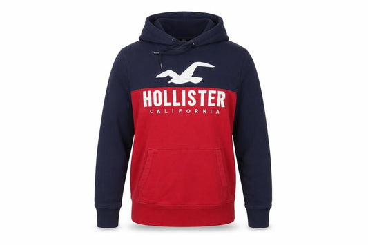 Hollister Men’s Navy Red L Pullover Hoodie Graphic Logo Pocket