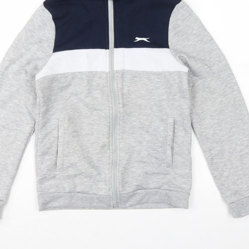 Slazenger Boys Grey Navy Colourblock Full Zip Hoodie Age 13 Years