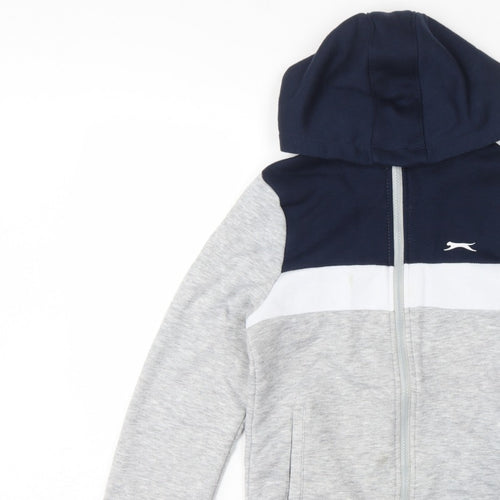 Slazenger Boys Grey Navy Colourblock Full Zip Hoodie Age 13 Years