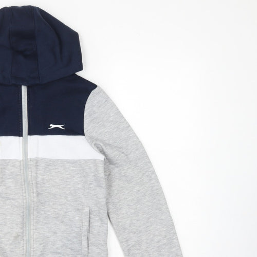 Slazenger Boys Grey Navy Colourblock Full Zip Hoodie Age 13 Years