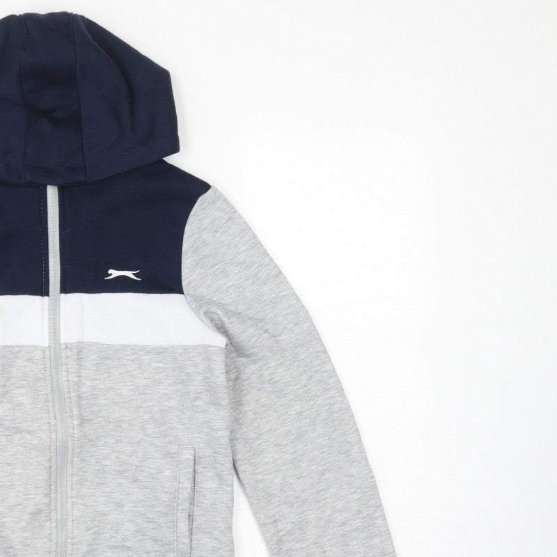 Slazenger Boys Grey Navy Colourblock Full Zip Hoodie Age 13 Years