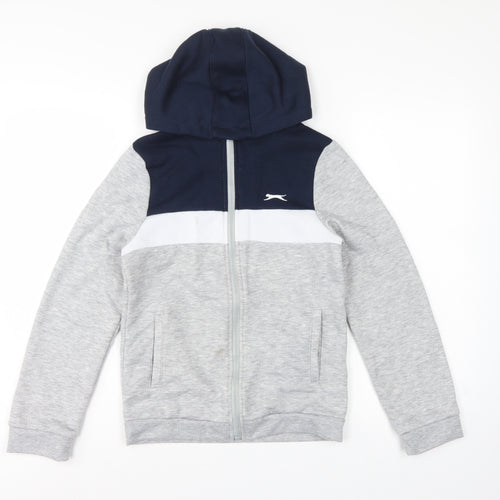Slazenger Boys Grey Navy Colourblock Full Zip Hoodie Age 13 Years