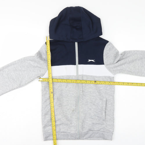 Slazenger Boys Grey Navy Colourblock Full Zip Hoodie Age 13 Years