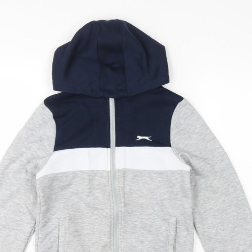 Slazenger Boys Grey Navy Colourblock Full Zip Hoodie Age 13 Years