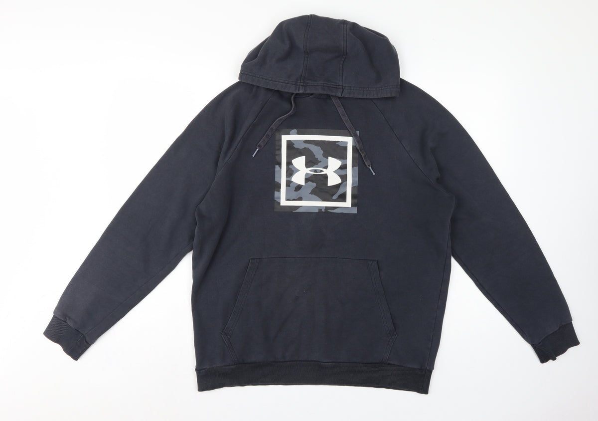 Back view of Under Armour Men’s Black M Pullover Hoodie Camo Logo Fleece