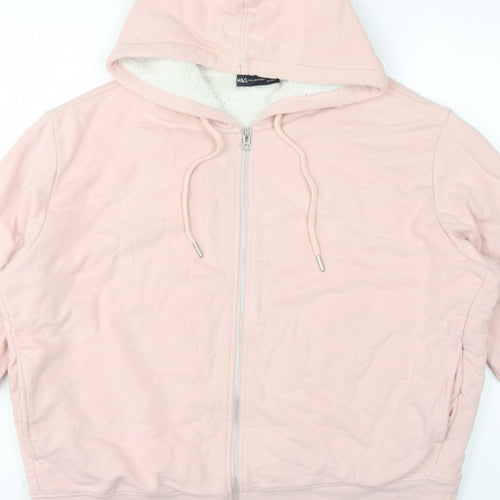 Marks and Spencer Women Pink L Full Zip Sherpa Lined Hooded Hoodie