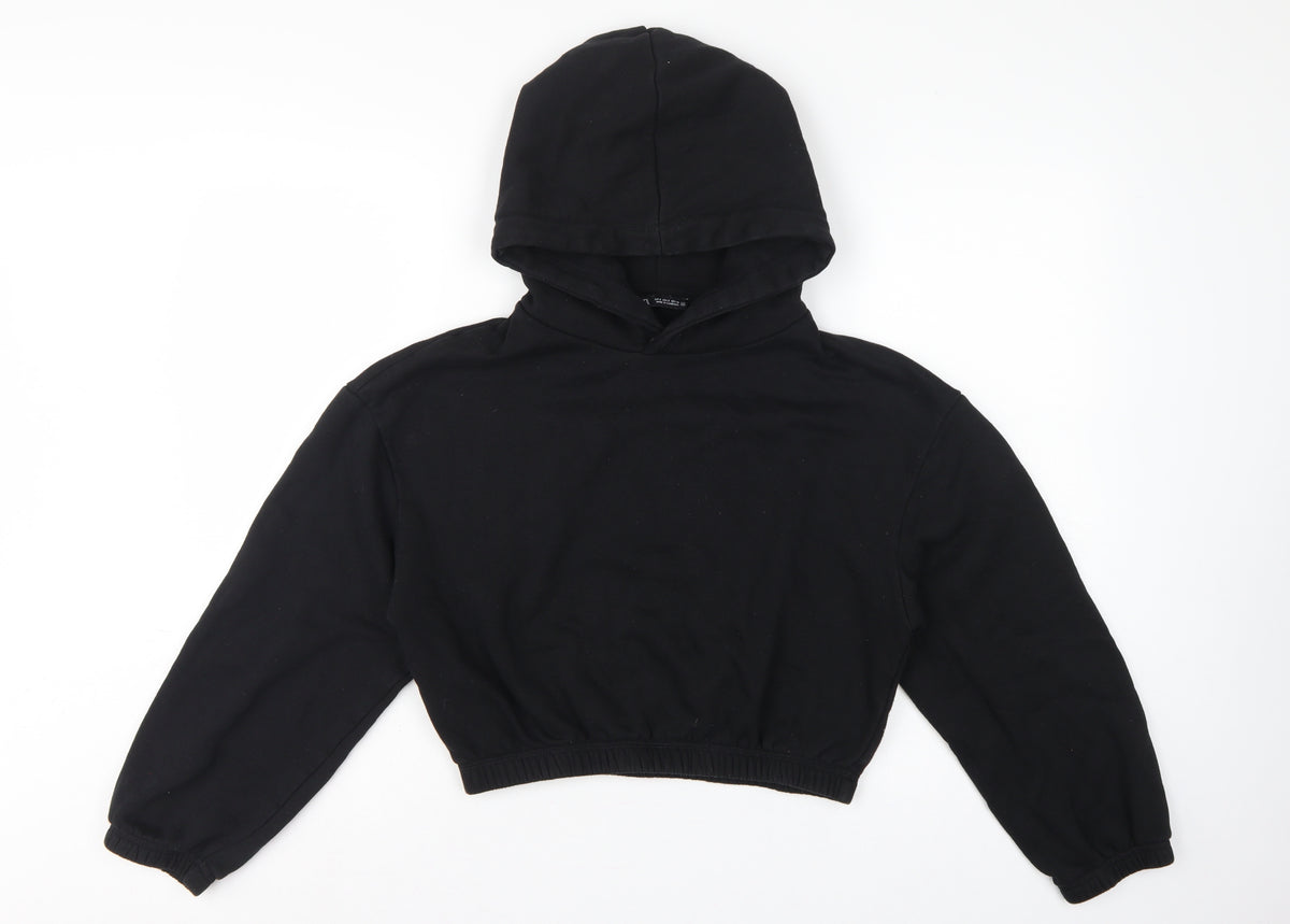 Back view of Zara Women Black S Cropped Pullover Hooded Sweatshirt