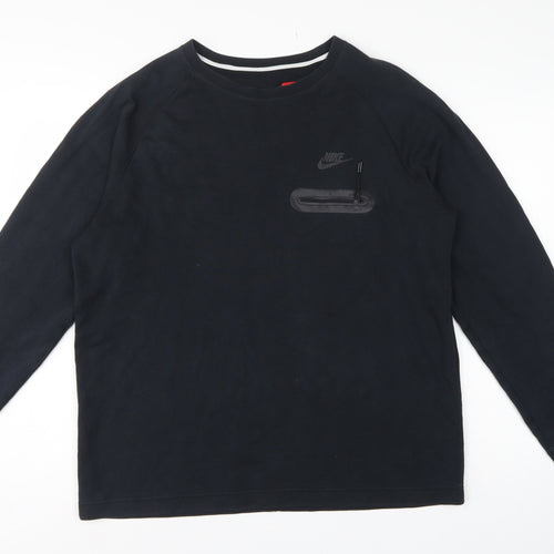 Nike Men’s Black L Crew Neck Pullover Sweatshirt Logo Zip Pocket