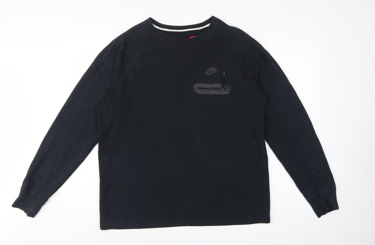 Nike Men’s Black L Crew Neck Pullover Sweatshirt Logo Zip Pocket