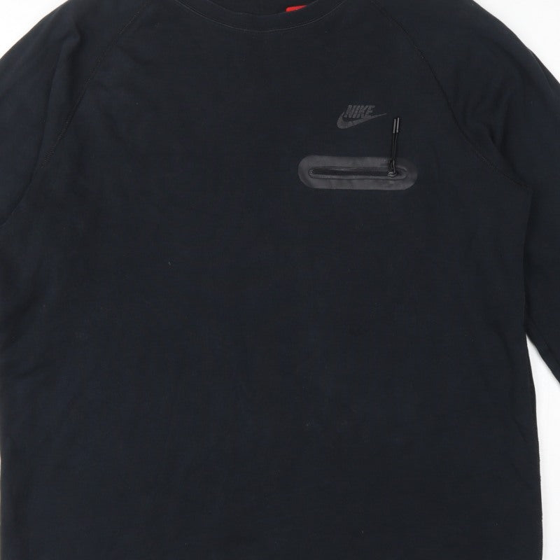 Nike Men’s Black L Crew Neck Pullover Sweatshirt Logo Zip Pocket