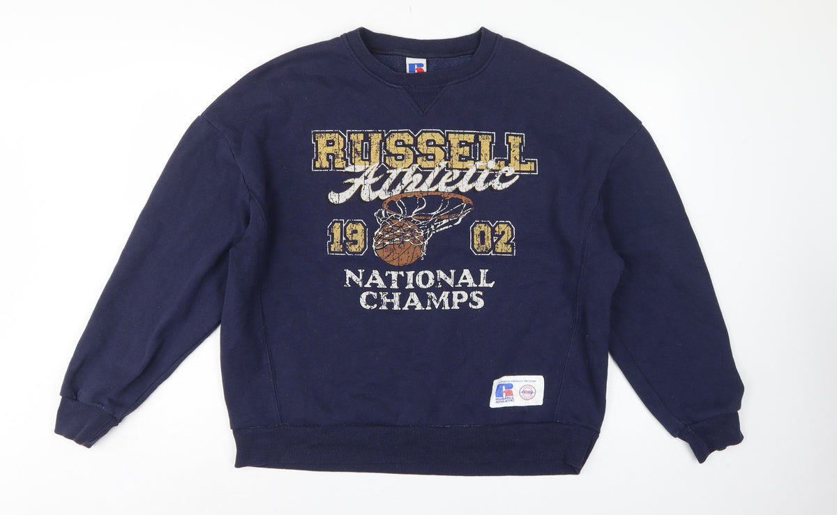 Russell Athletic Unisex Adults Blue M Pullover Basketball Graphic Sweatshirt