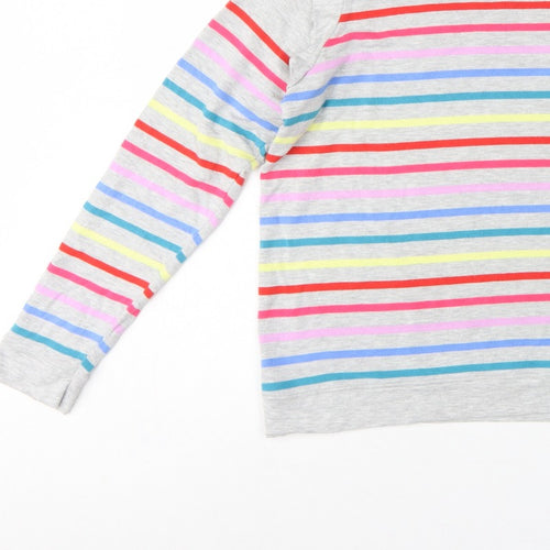 Oasis Women Grey Multicolour Striped Ruffle Long Sleeve Jersey Top L