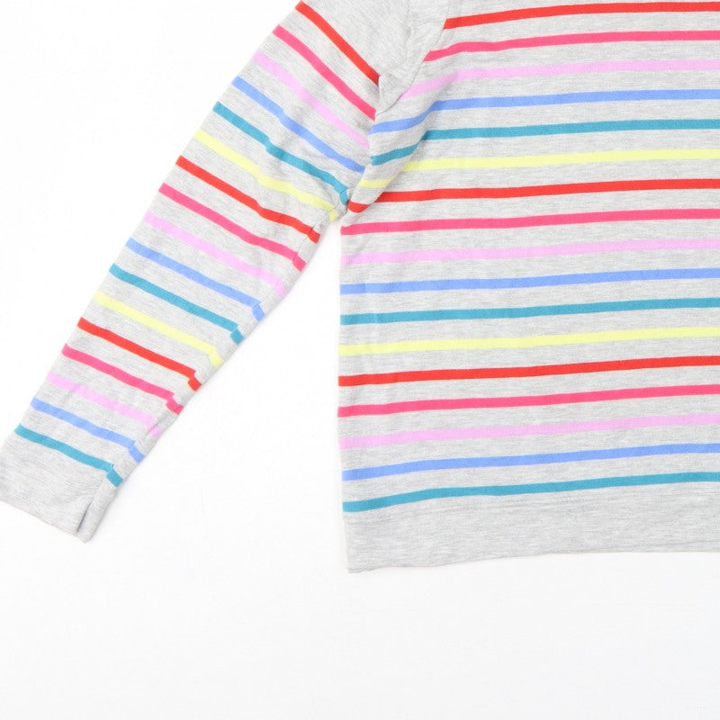 Oasis Women Grey Multicolour Striped Ruffle Long Sleeve Jersey Top L
