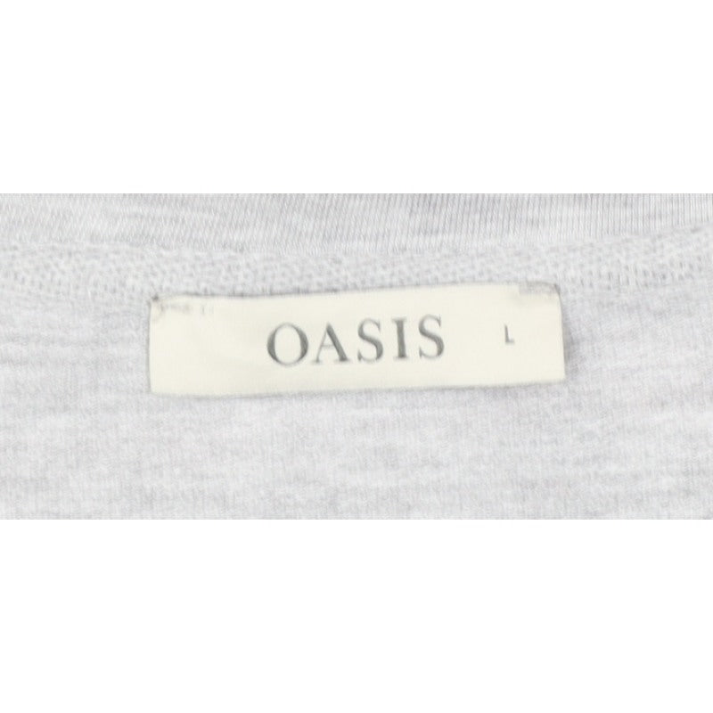 Oasis Women Grey Multicolour Striped Ruffle Long Sleeve Jersey Top L