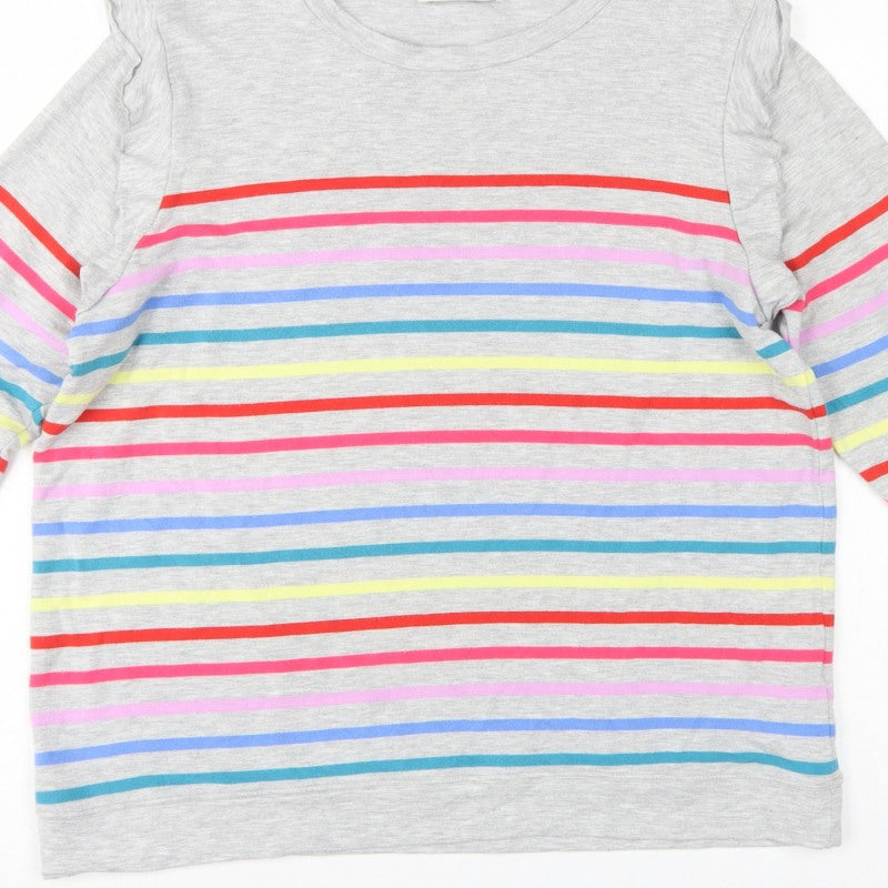 Oasis Women Grey Multicolour Striped Ruffle Long Sleeve Jersey Top L