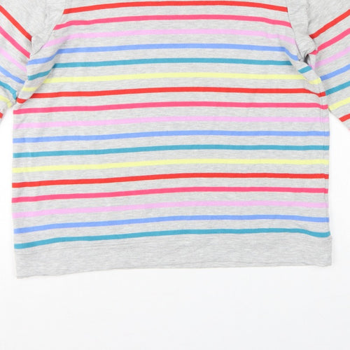 Oasis Women Grey Multicolour Striped Ruffle Long Sleeve Jersey Top L