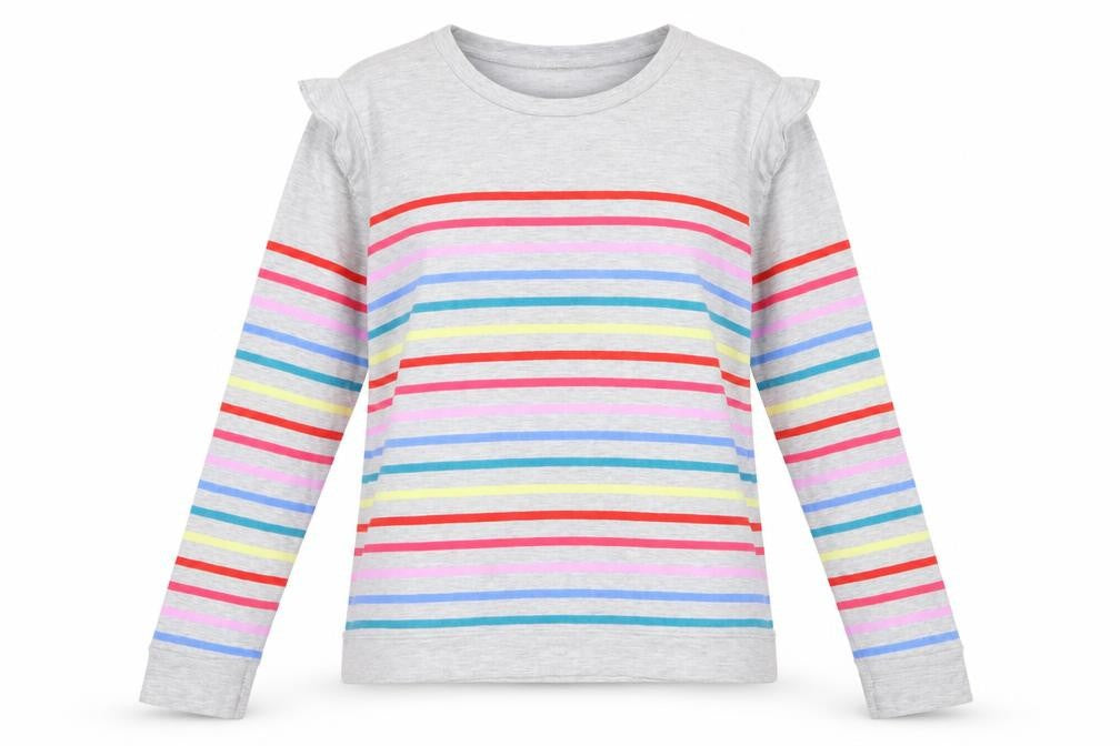 Oasis Women Grey Multicolour Striped Ruffle Long Sleeve Jersey Top L