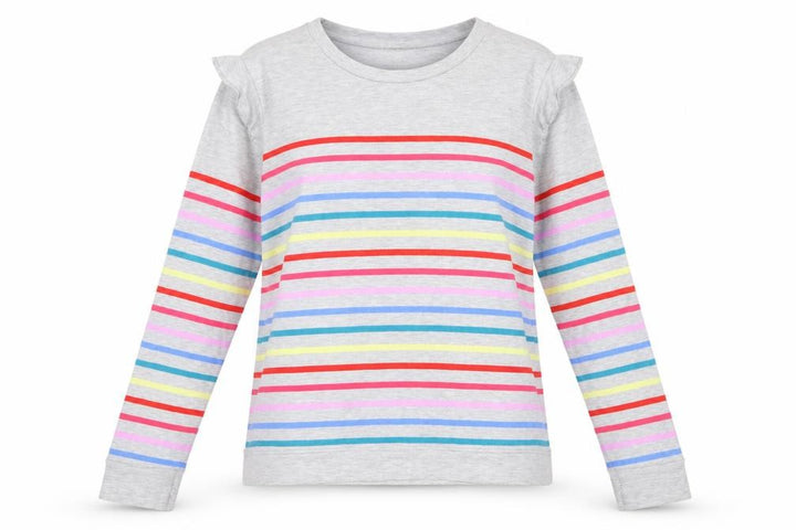 Oasis Women Grey Multicolour Striped Ruffle Long Sleeve Jersey Top L