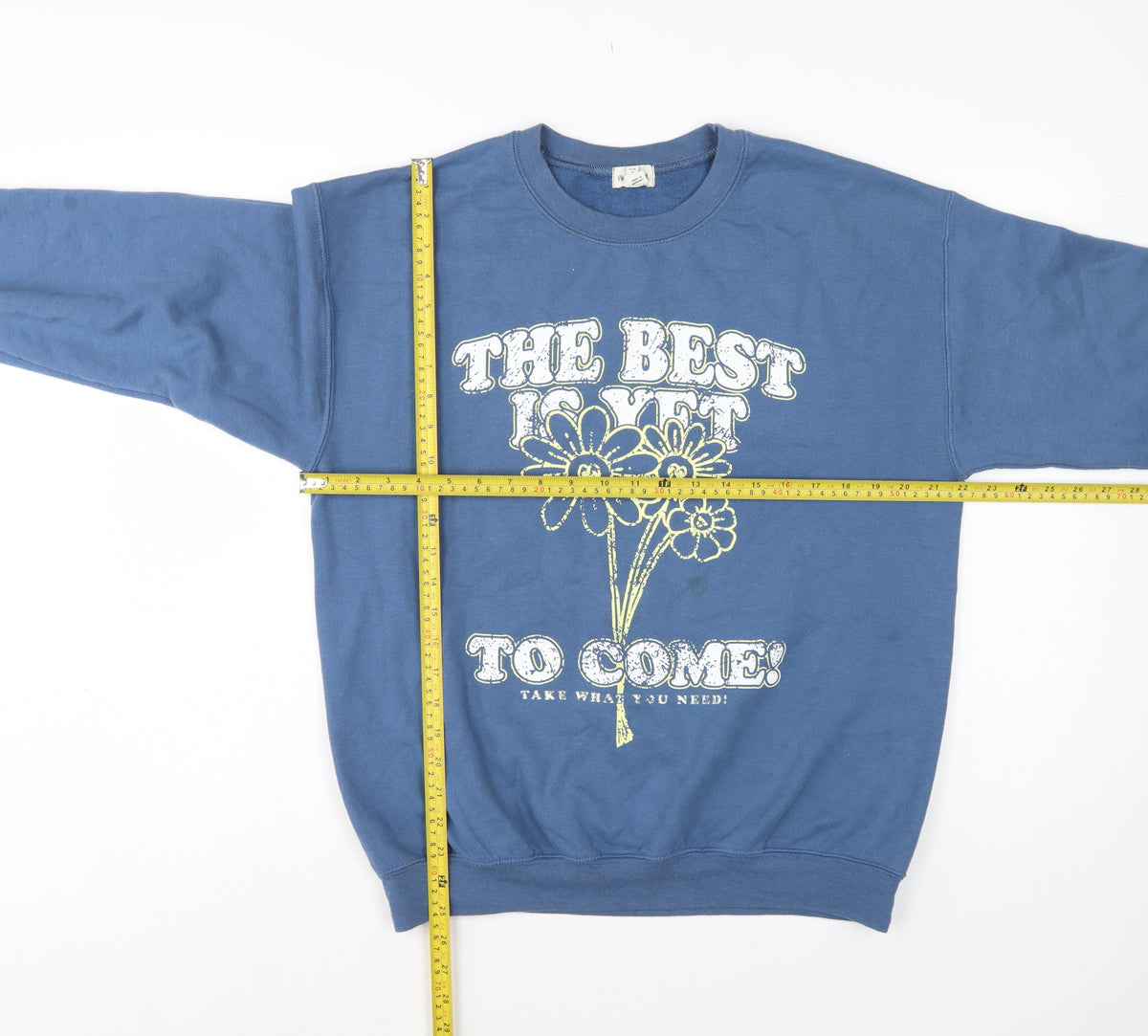 River Island Women Blue M Pullover Sweatshirt Flower Slogan Graphic