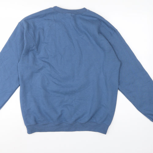 River Island Women Blue M Pullover Sweatshirt Flower Slogan Graphic