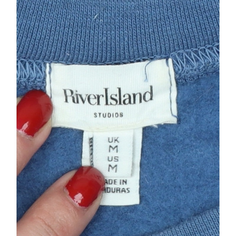 River Island Women Blue M Pullover Sweatshirt Flower Slogan Graphic