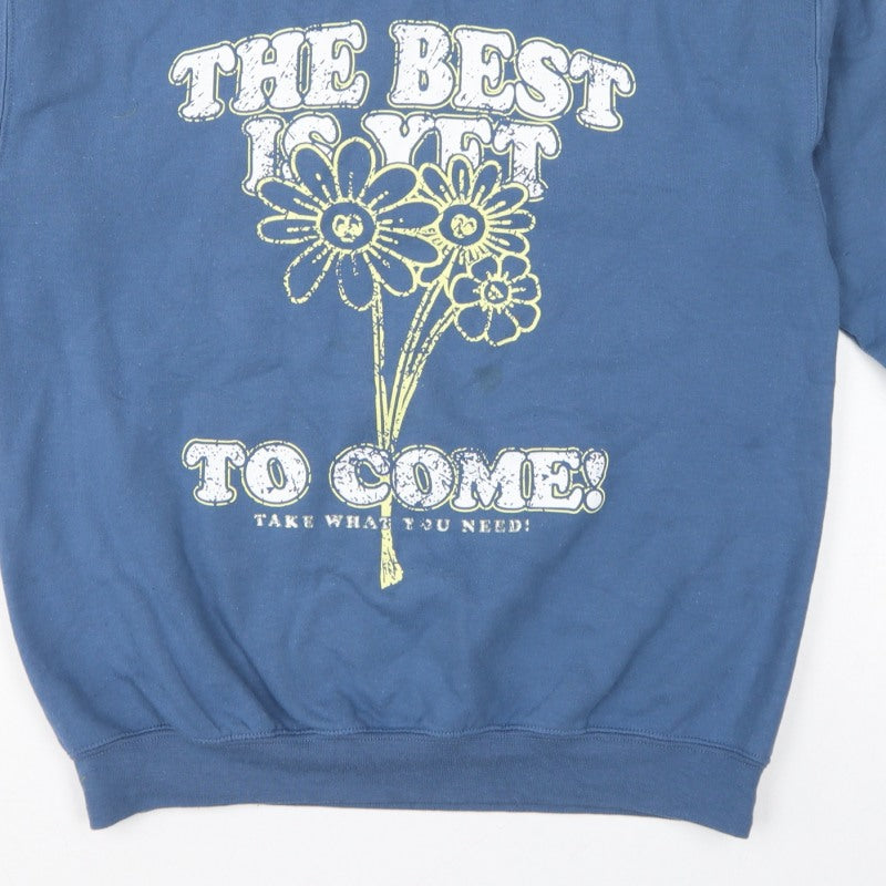 River Island Women Blue M Pullover Sweatshirt Flower Slogan Graphic