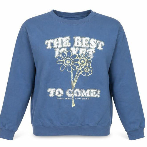 River Island Women Blue M Pullover Sweatshirt Flower Slogan Graphic