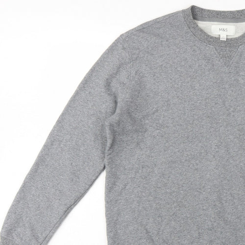 Marks and Spencer Men Grey L Crew Neck Pullover Sweatshirt Cotton
