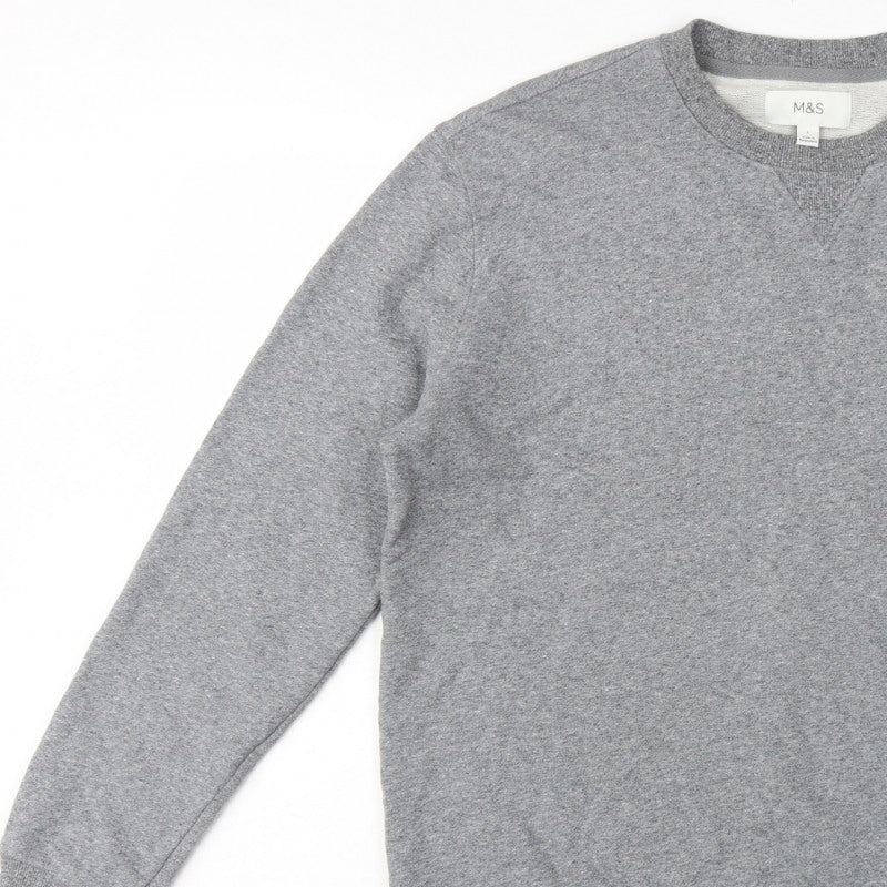 Marks and Spencer Men Grey L Crew Neck Pullover Sweatshirt Cotton