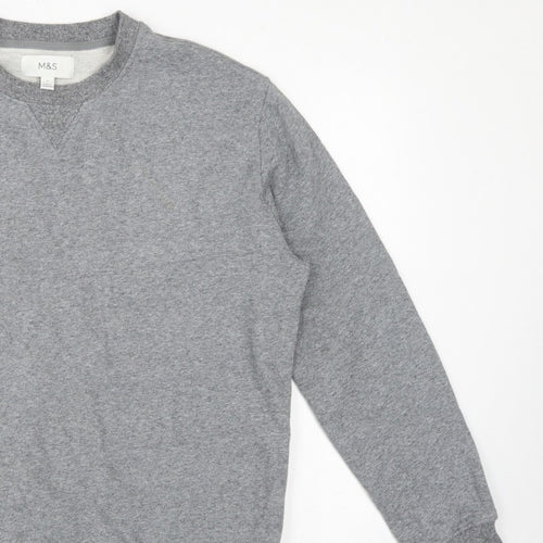 Marks and Spencer Men Grey L Crew Neck Pullover Sweatshirt Cotton