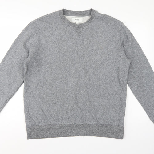 Marks and Spencer Men Grey L Crew Neck Pullover Sweatshirt Cotton