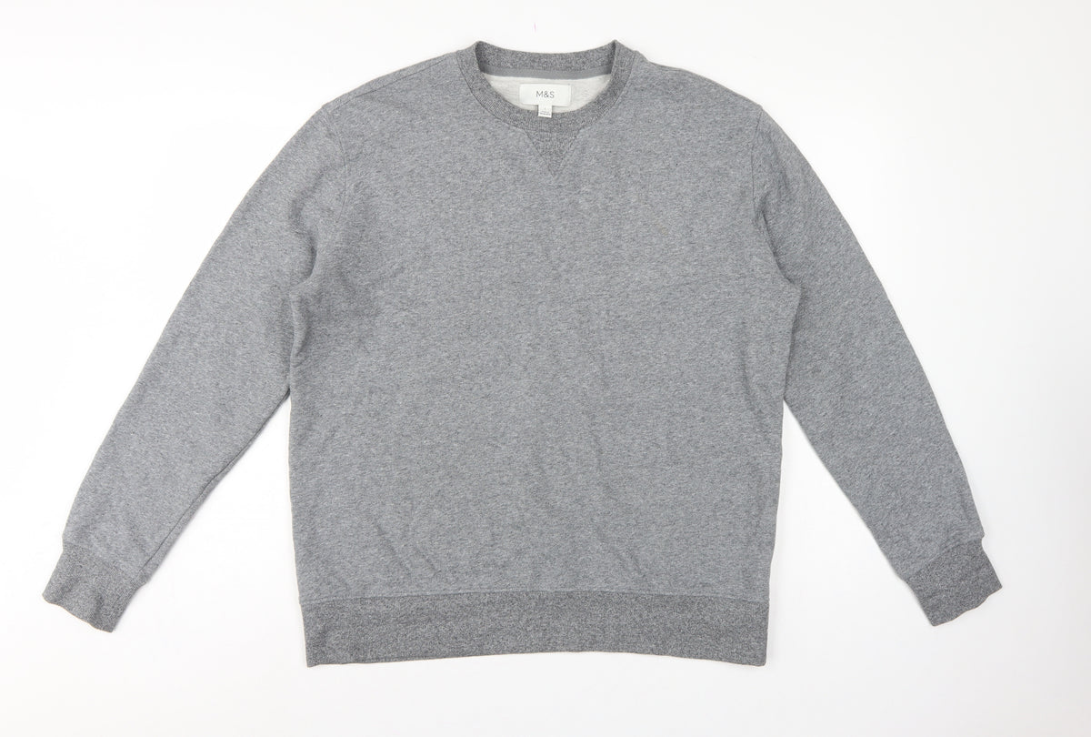 Marks and Spencer Men Grey L Crew Neck Pullover Sweatshirt Cotton
