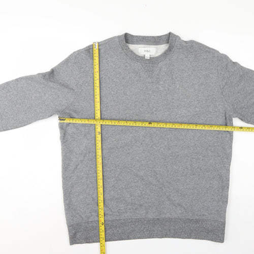 Marks and Spencer Men Grey L Crew Neck Pullover Sweatshirt Cotton
