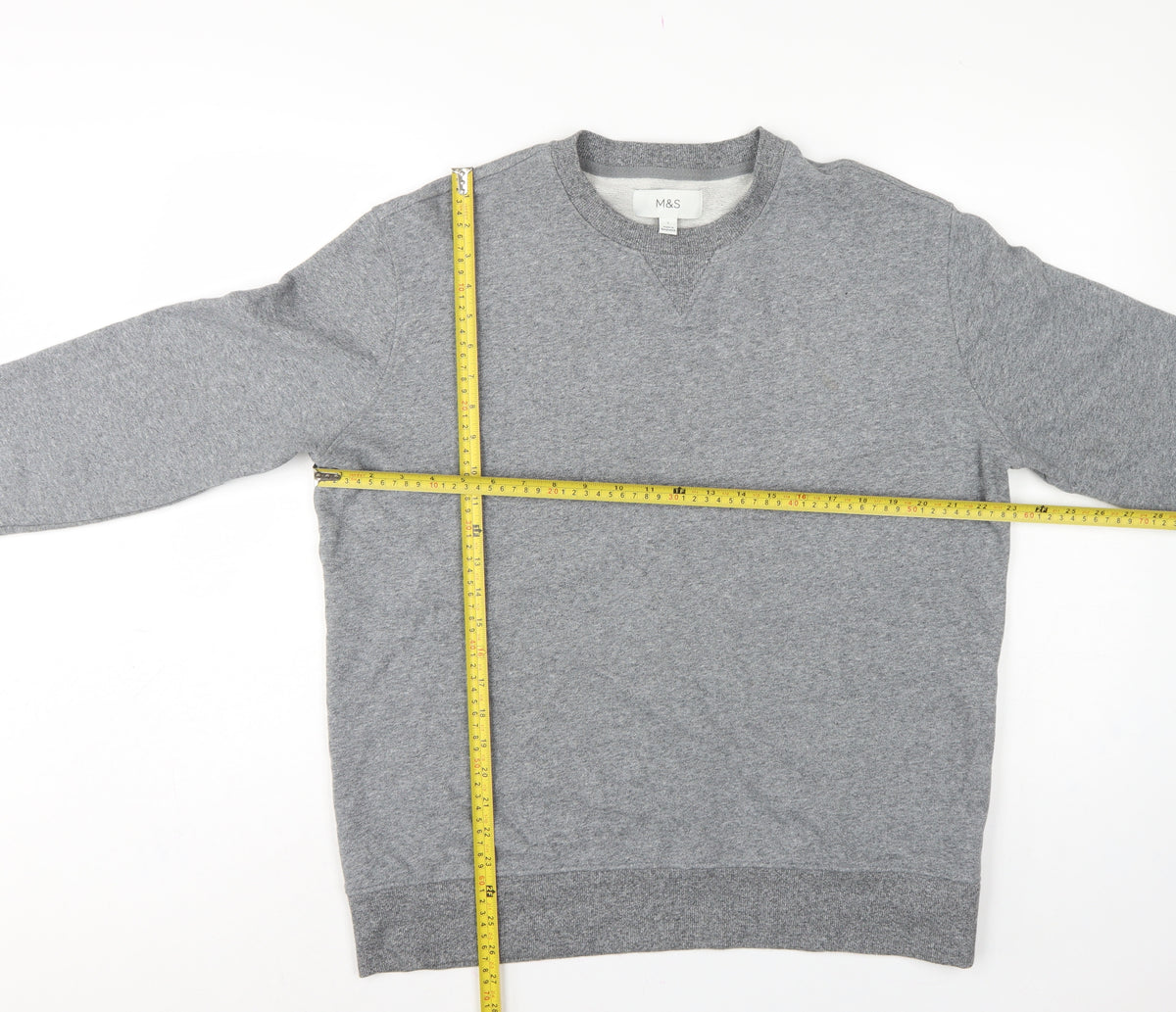 Marks and Spencer Men Grey L Crew Neck Pullover Sweatshirt Cotton