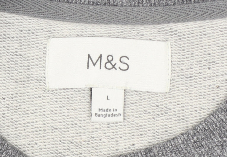 Marks and Spencer Men Grey L Crew Neck Pullover Sweatshirt Cotton