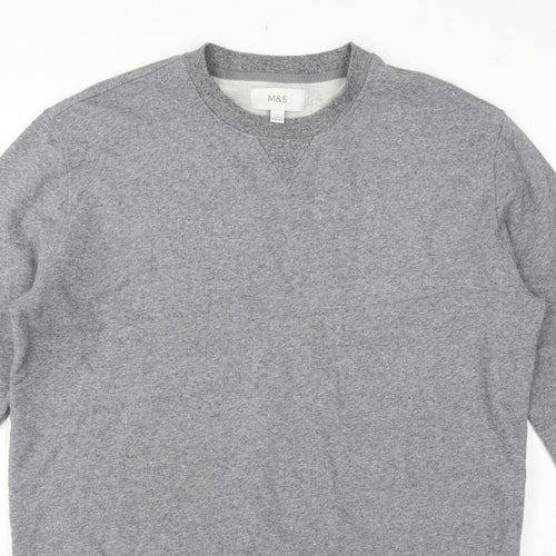 Marks and Spencer Men Grey L Crew Neck Pullover Sweatshirt Cotton