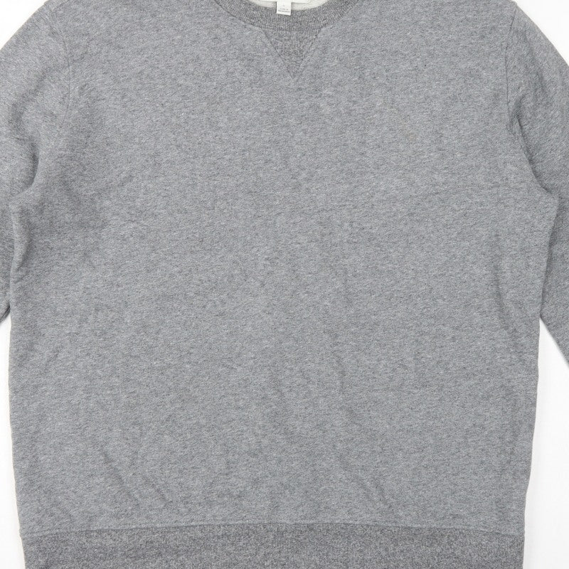 Marks and Spencer Men Grey L Crew Neck Pullover Sweatshirt Cotton