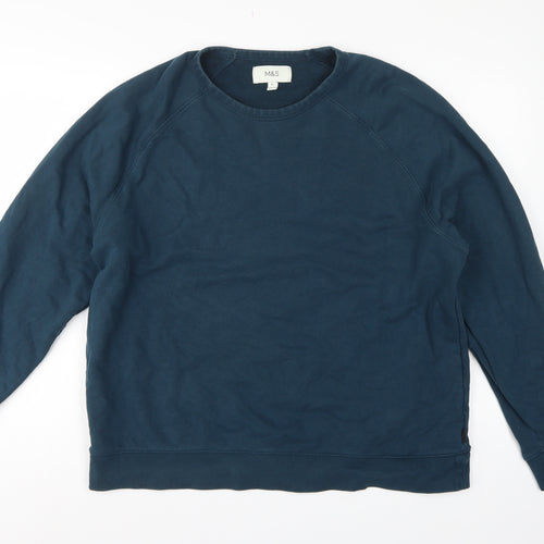 Marks and Spencer Men’s Blue XL Crew Neck Pullover Cotton Sweatshirt