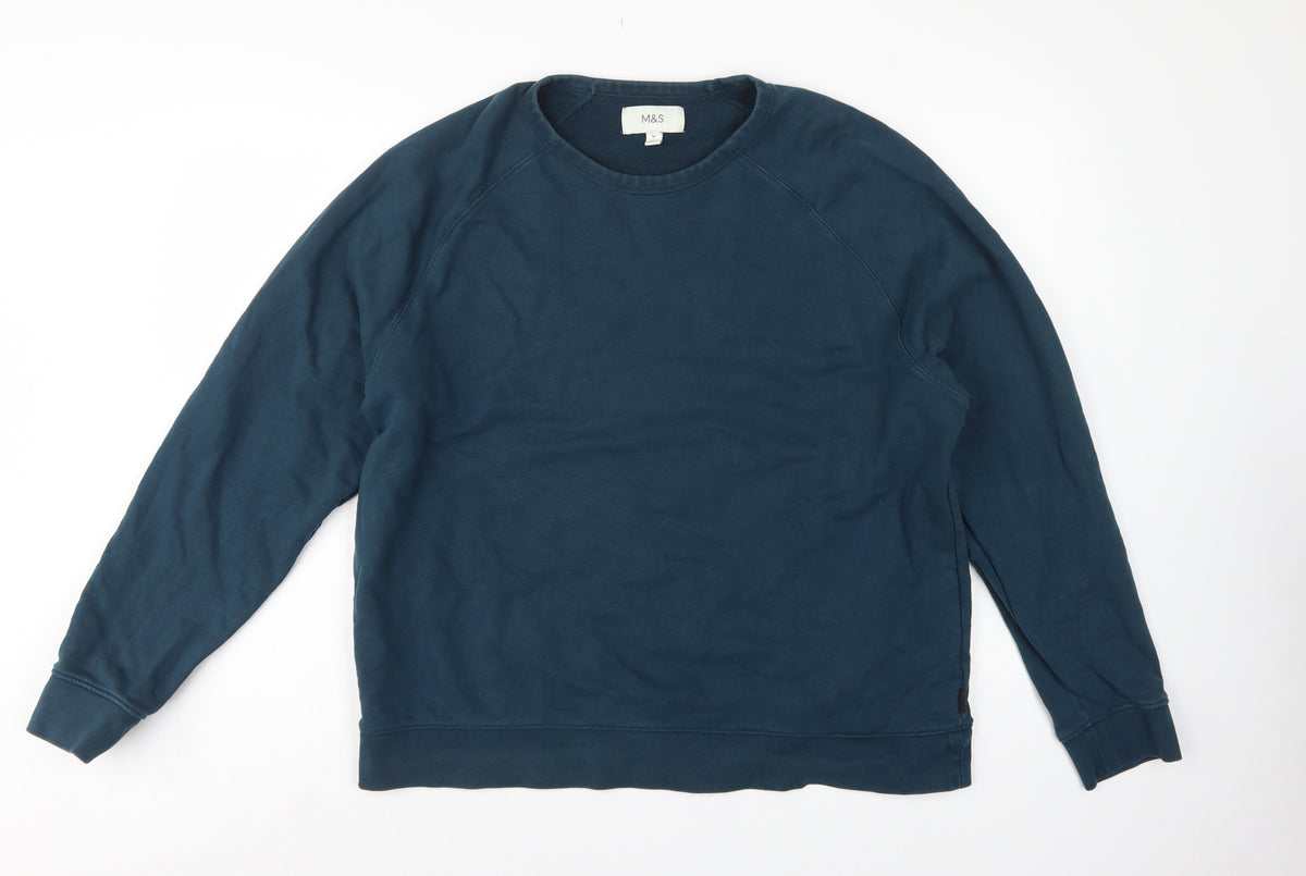 Marks and Spencer Men’s Blue XL Crew Neck Pullover Cotton Sweatshirt