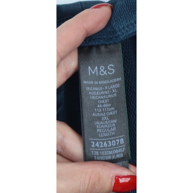 Marks and Spencer Men’s Blue XL Crew Neck Pullover Cotton Sweatshirt