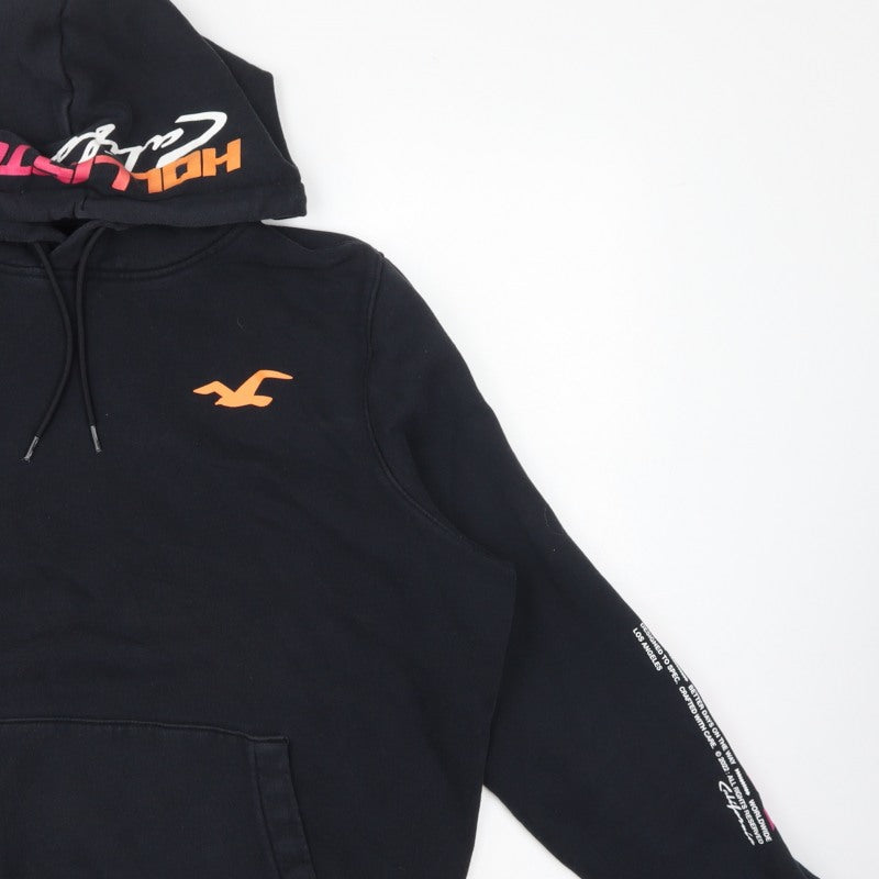 Hollister Men Black XL Pullover Hoodie Graphic Logo Kangaroo Pocket