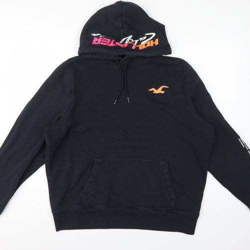 Hollister Men Black XL Pullover Hoodie Graphic Logo Kangaroo Pocket