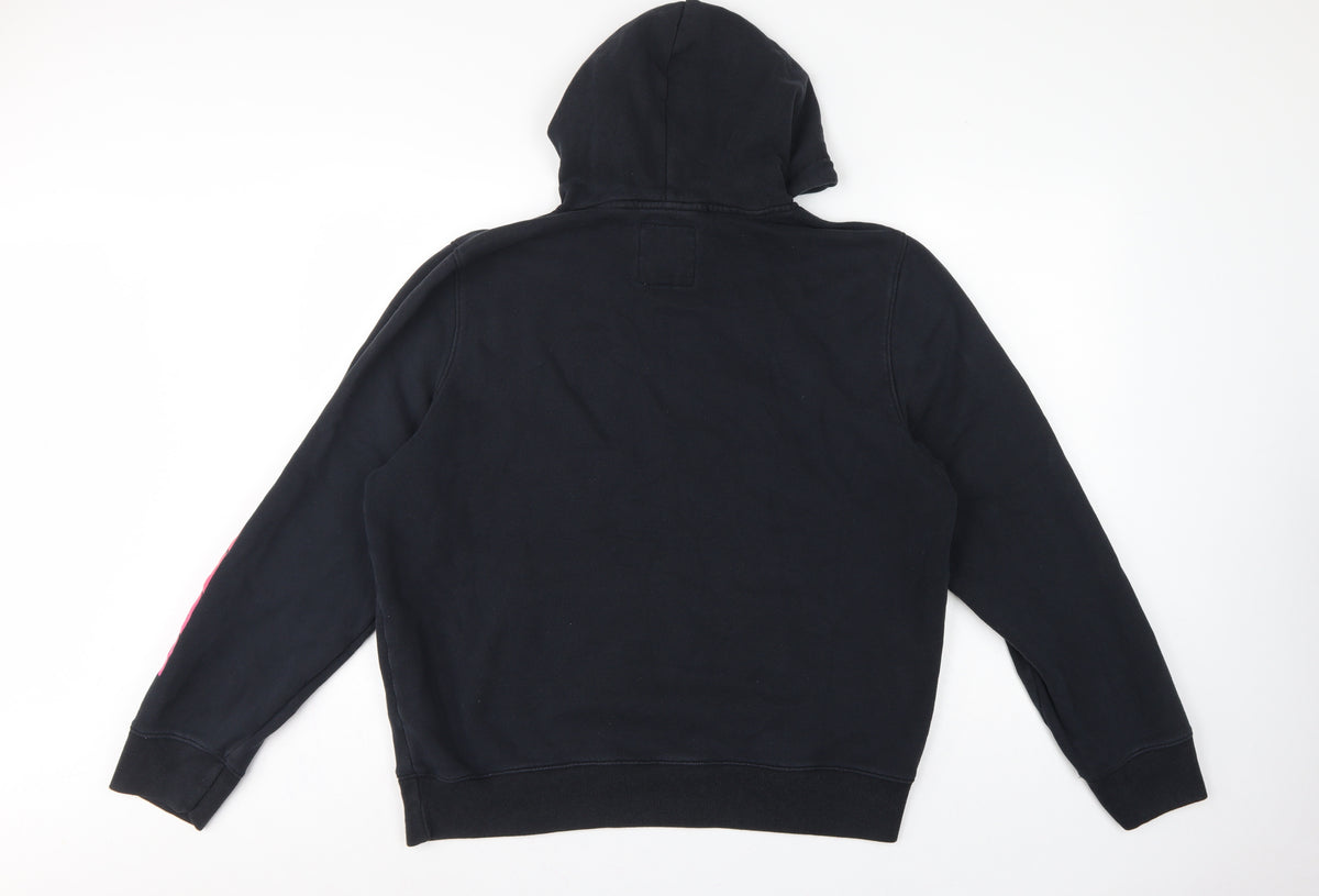 Hollister Men Black XL Pullover Hoodie Graphic Logo Kangaroo Pocket